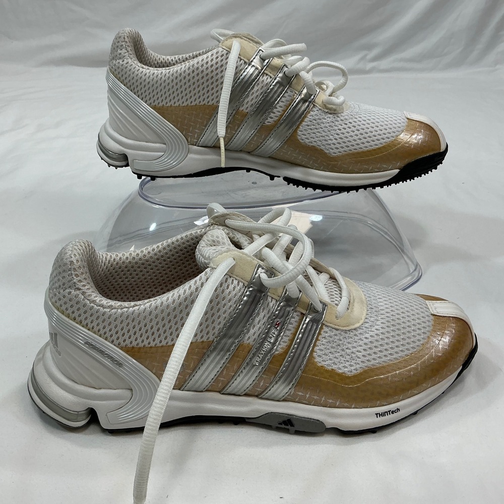 Adidas Traxion Lite Golf Shoes White Tan Silver Womens Size 8 - Picture 3 of 13
